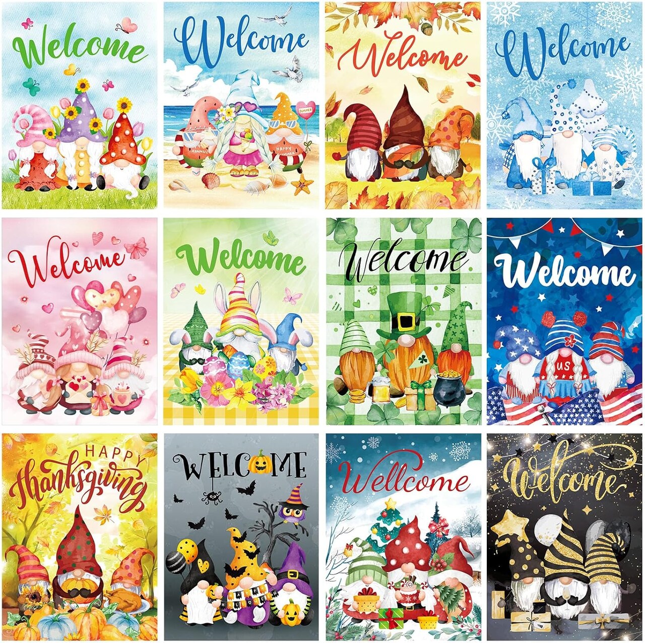 12 Sets Seasonal Diamond Painting Kits Full Drill Rhinestones Art Crafts Cute Colorful Cartoon Diamond Painting for Home Wall Decor Art Craft Gifts(Welcome)
